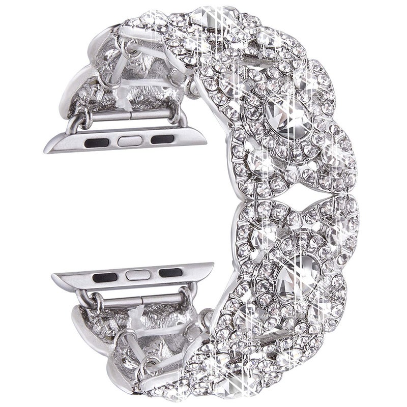 VIQIV Bling Bands for Compatible with Apple Watch 42mm 44mm 45mm 46mm 49mm Ultra Iwatch Series 11 10 9 8 7 6 5 4 3 SE SE2, Diamond Rhinestone Stainless Steel Metal Bracelet Wristband Strap for Women Silver - Image 1